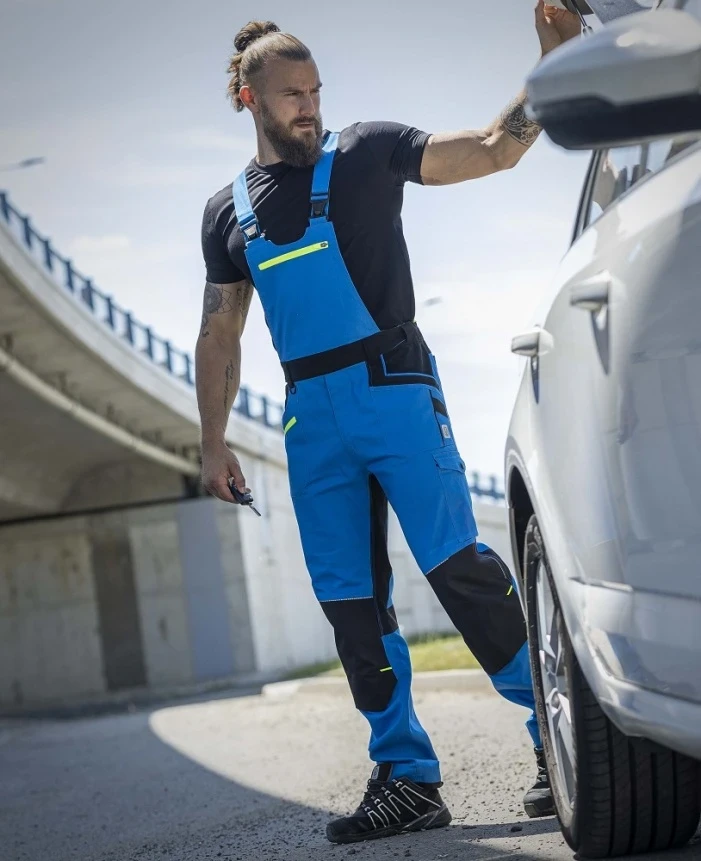 Pantaloni cu pieptar 4Xstretch, albaștri