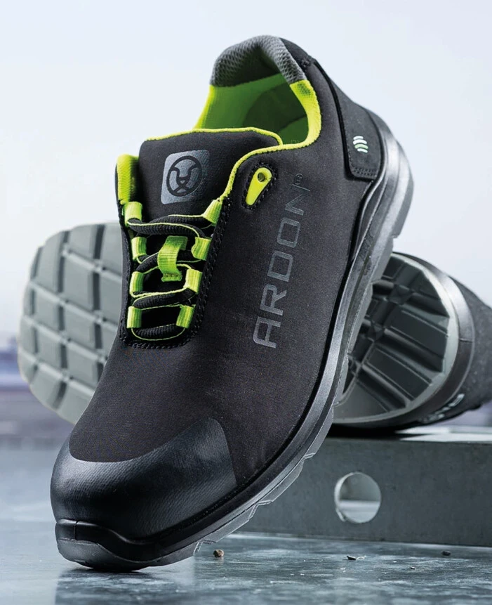 Pantofi de protecție SOFTEX S1P, negru-galben — vedere 2
